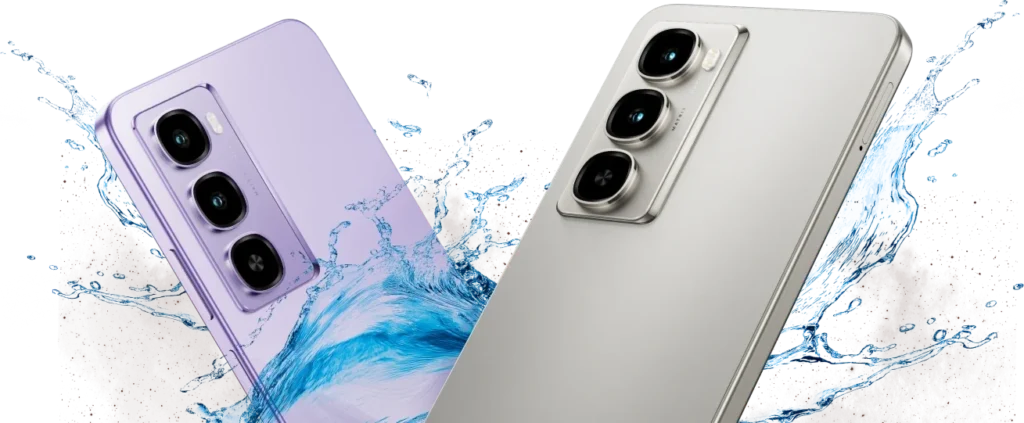 itel City 100, in Ferry Purple and Pure Titanium with a splash of water