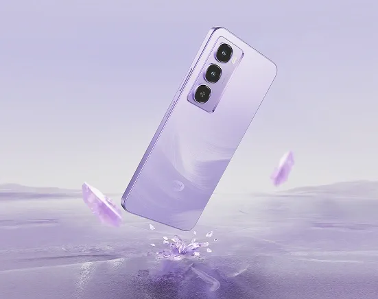 itel City 100, in Ferry Purple, falling onto a purple surface