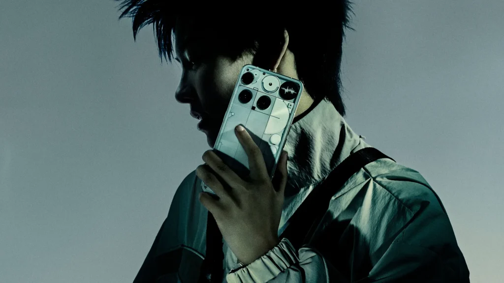 Nothing Phone (3), in White, held to ear