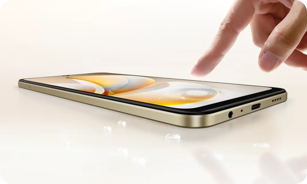 realme NARZO 80 Lite, in Beach Gold, lying flat