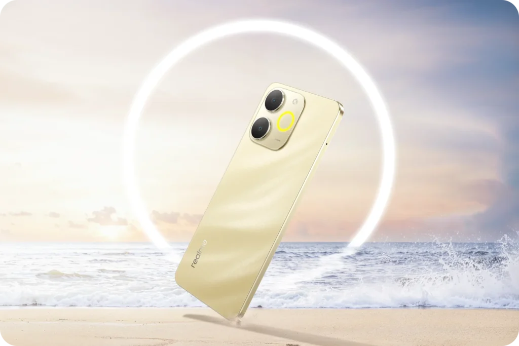 realme NARZO 80 Lite, in Beach Gold, with a ring of light