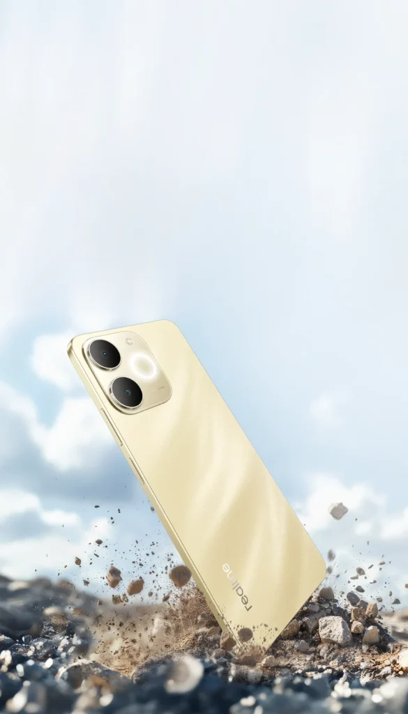 realme NARZO 80 Lite, in Beach Gold, landing in rubble