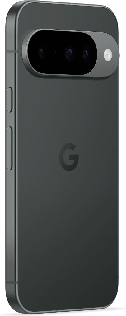 Google Pixel 10, in Obsidian, angled rear view