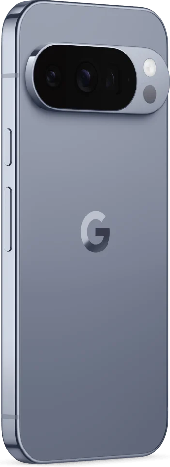 Google Pixel 10 Pro, in Moonstone, at an angle from the back
