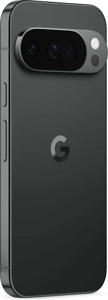 Google Pixel 10 Pro, in Obsidian, at an angle from the back