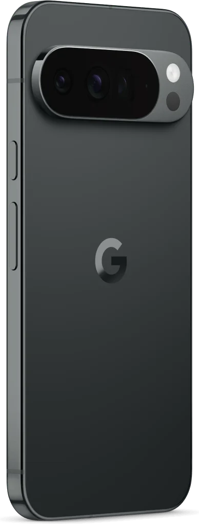 Google Pixel 10 Pro XL, in Obsidian, at an angle from the back