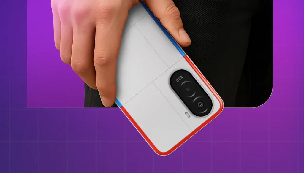POCO M7 Plus, in Chrome Silver, held in hand