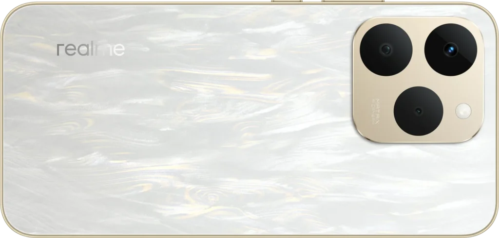realme 15T 5G, close-up of the Flowing Silver back
