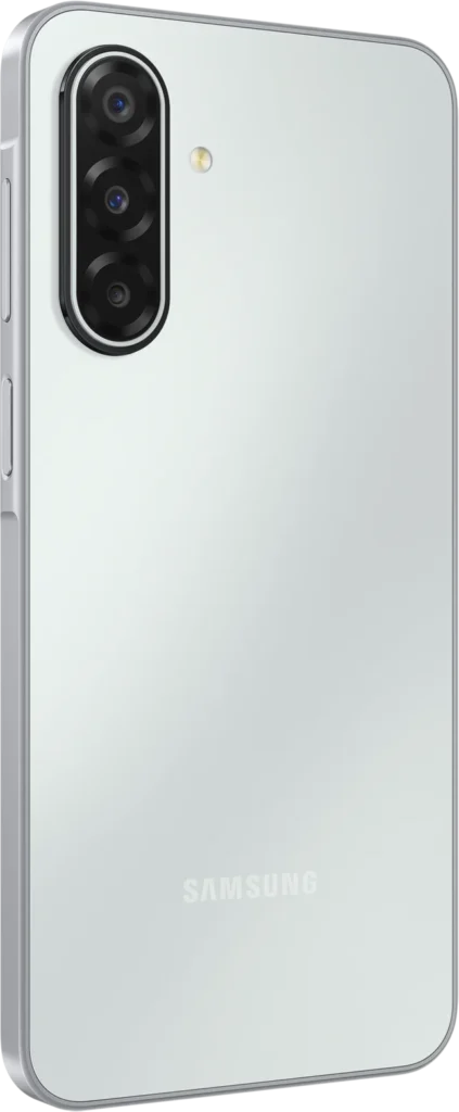 Samsung Galaxy M17 5G, in Moonlight Silver, at an angle