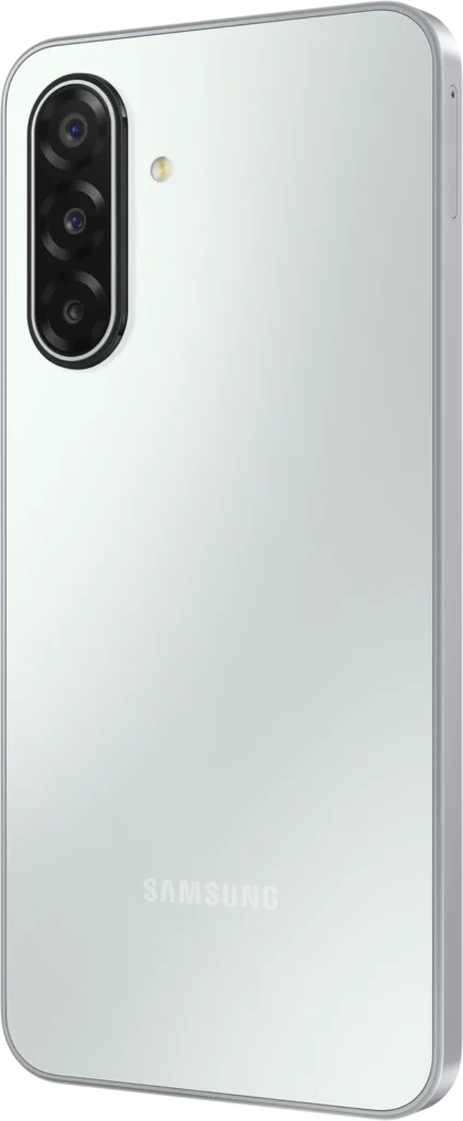 Samsung Galaxy M17 5G, in Moonlight Silver, rear angle