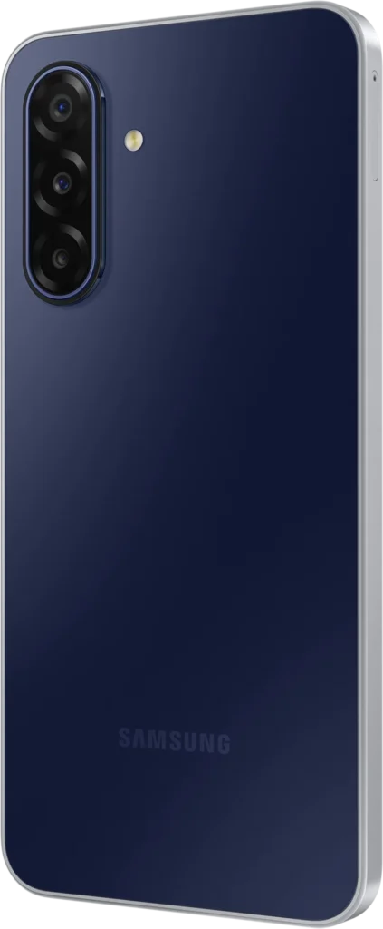 Samsung Galaxy M17 5G, in Sapphire Black, rear angle
