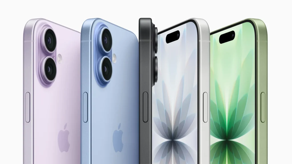 Apple iPhone 17, in Black, White, Mist Blue, Sage and Lavender, from the back