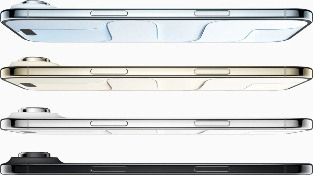 Apple iPhone Air, in all four colours, showing the 5.64 mm side profile
