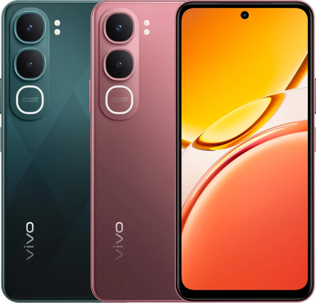 Vivo Y31 5G, front and rear view in Rose Red