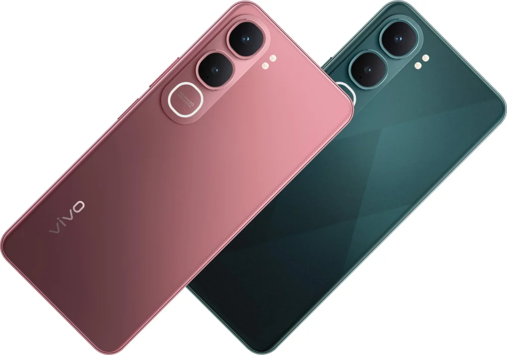 Vivo Y31 5G, angled studio view of the frame and camera island