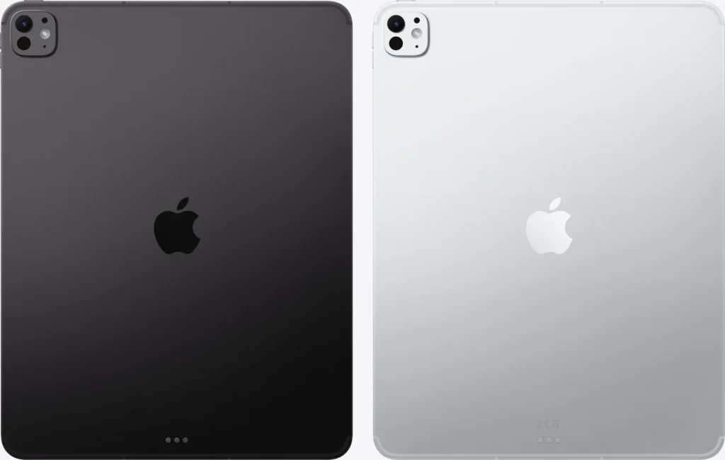 Apple iPad Pro 13″ (M5), in Space Black and Silver, from the back