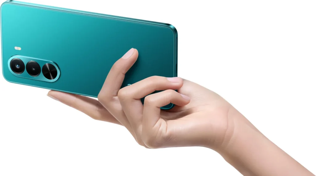 realme P4x 5G, in Lake Green, held in hand