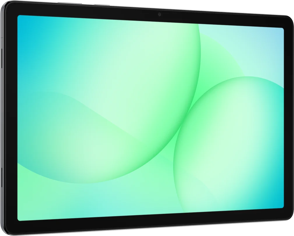 Samsung Galaxy Tab A11+, in Gray, front at an angle from the left