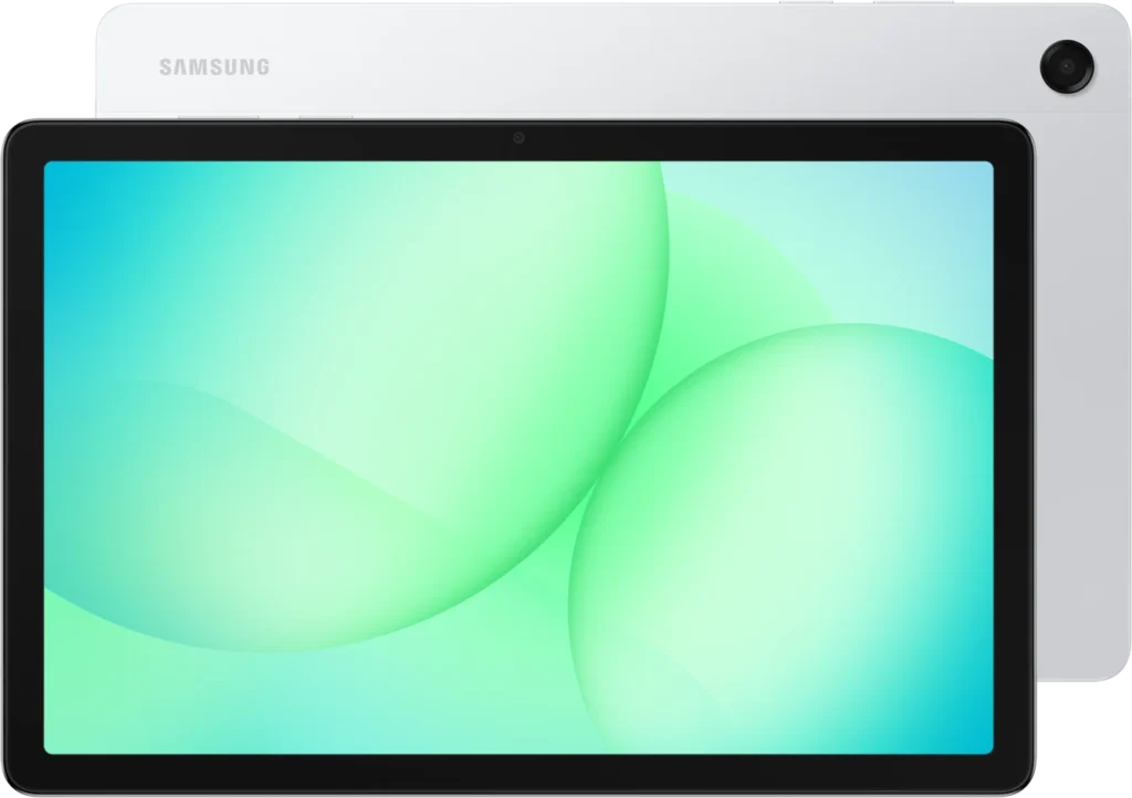 Samsung Galaxy Tab A11+, in Silver, front and back