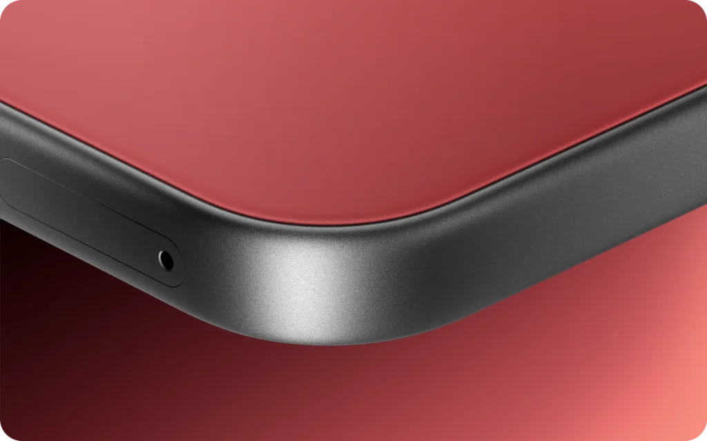 vivo X300, close-up of the corner and frame in Summit Red