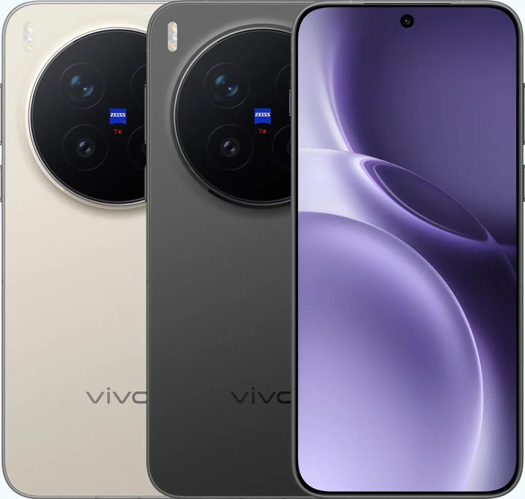 vivo X300 Pro, in Dune Gold and Elite Black, backs and front