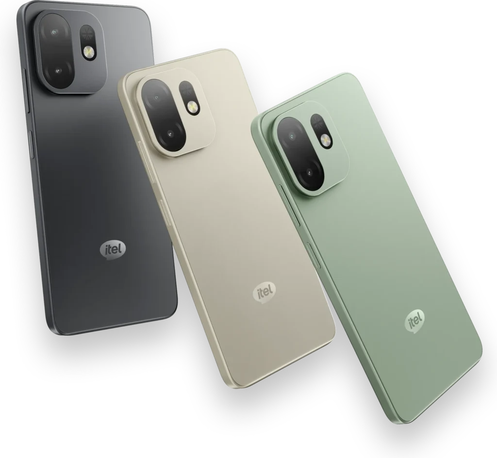 itel A100C New, in all three colours from the back