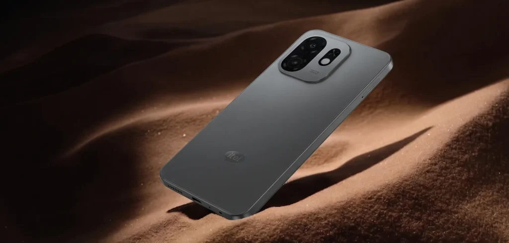 itel A100C New, in Pure Black on sand