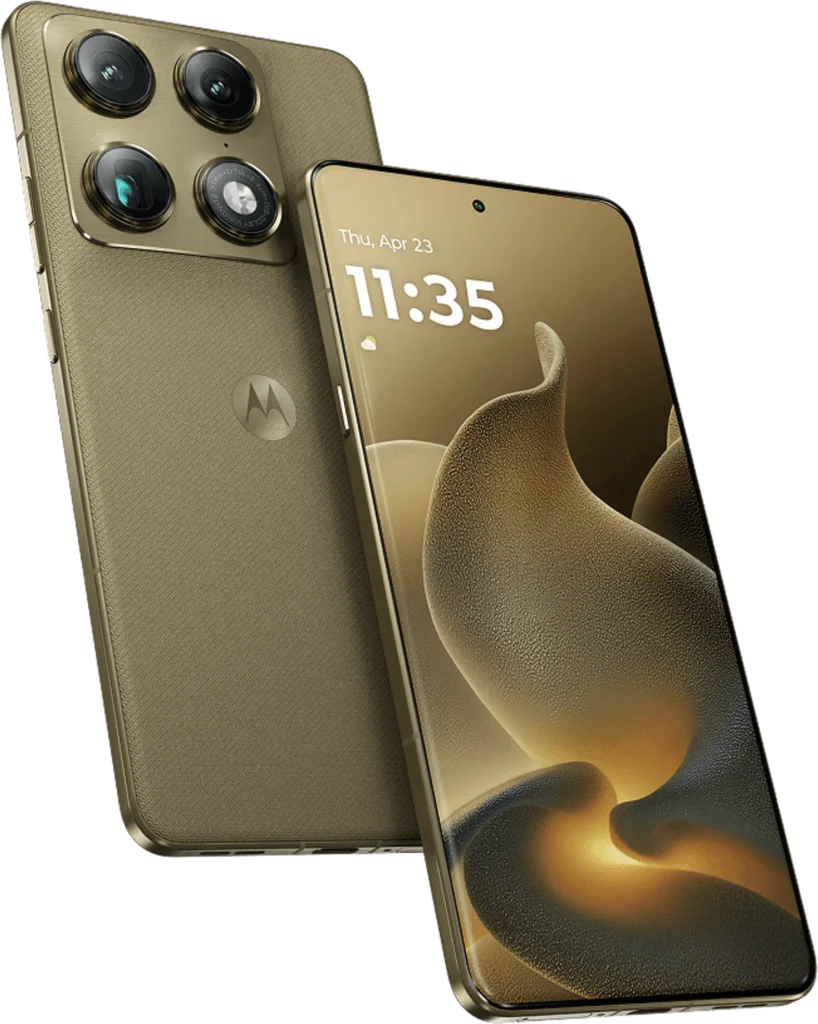 Motorola Signature, in Pantone Martini Olive, front and rear view