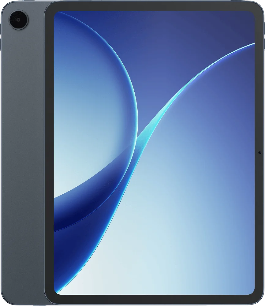 OPPO Pad 5, in Starlight Black, front with the back behind it