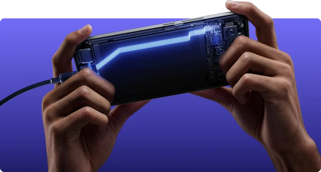 realme P4 Power 5G, held sideways in both hands