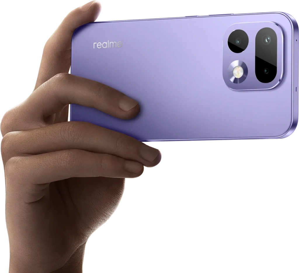 realme 16 Pro 5G, in Orchid Purple, held in hand