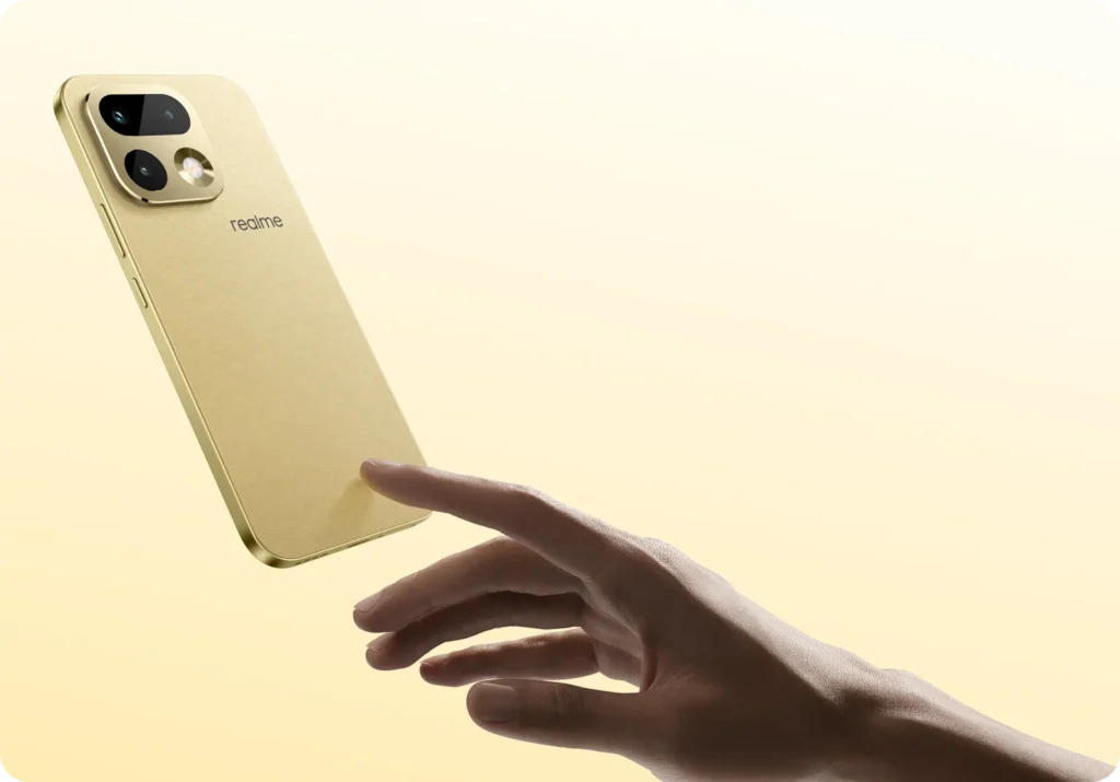 realme 16 Pro 5G, in Master Gold, held in hand