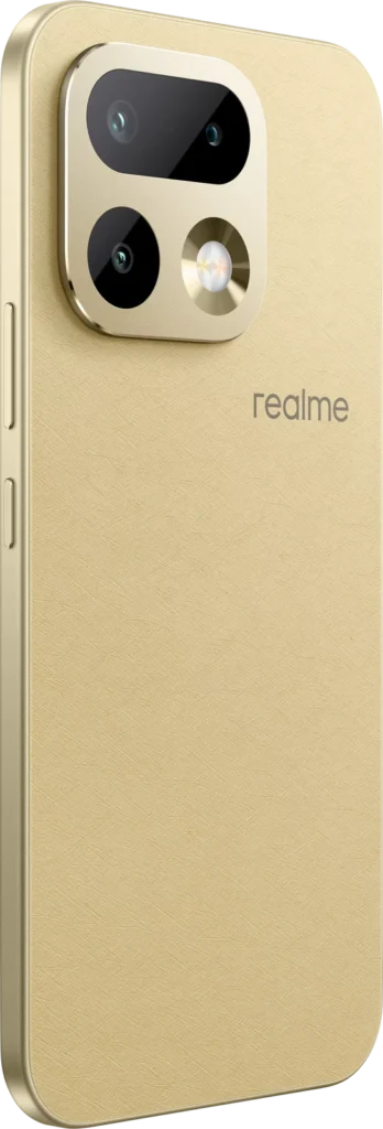 realme 16 Pro 5G, in Master Gold, back at an angle