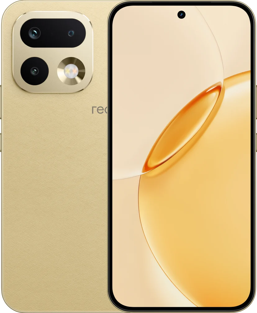 realme 16 Pro 5G, in Master Gold, front and back