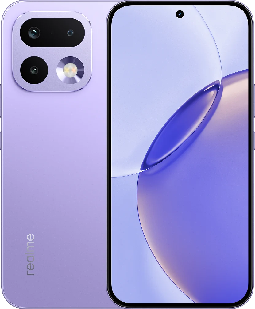 realme 16 Pro 5G, in Orchid Purple, front and back