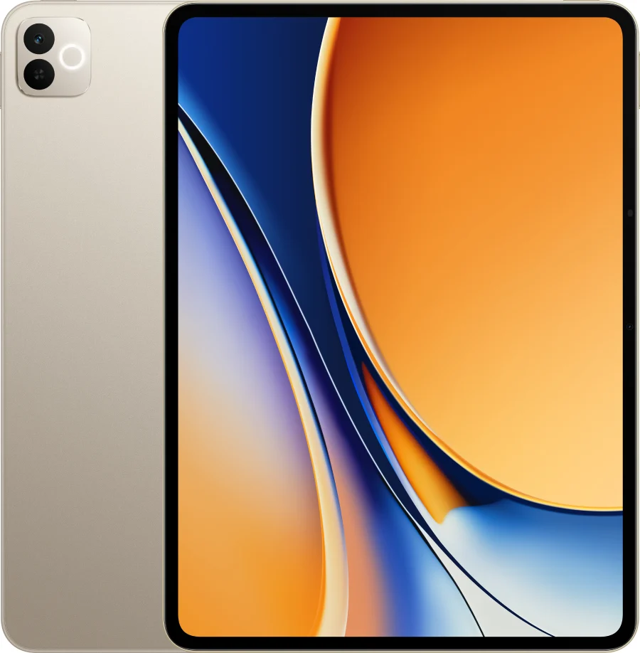 realme Pad 3, in Champagne Gold, front and back