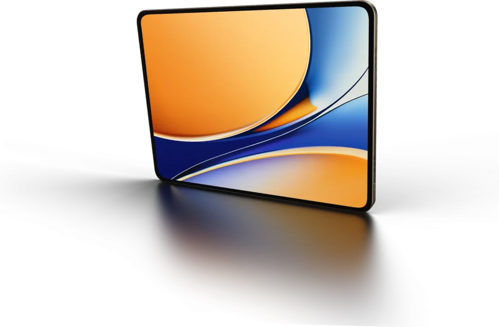 realme Pad 3, standing at an angle, from the front