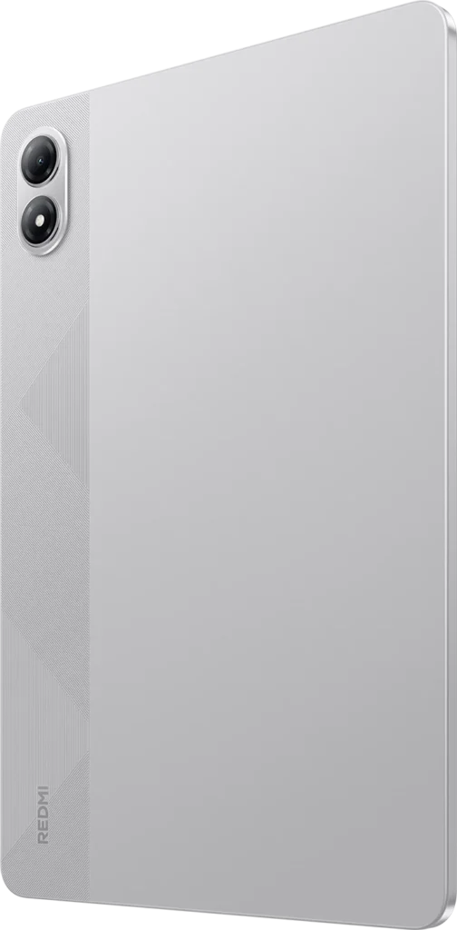 Xiaomi Redmi Pad 2 Pro, Quick Silver rear panel at an angle showing camera lenses and metal finish