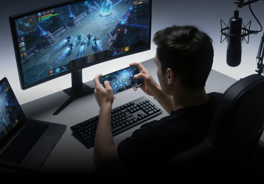 iQOO 15R, playing a game at a desk