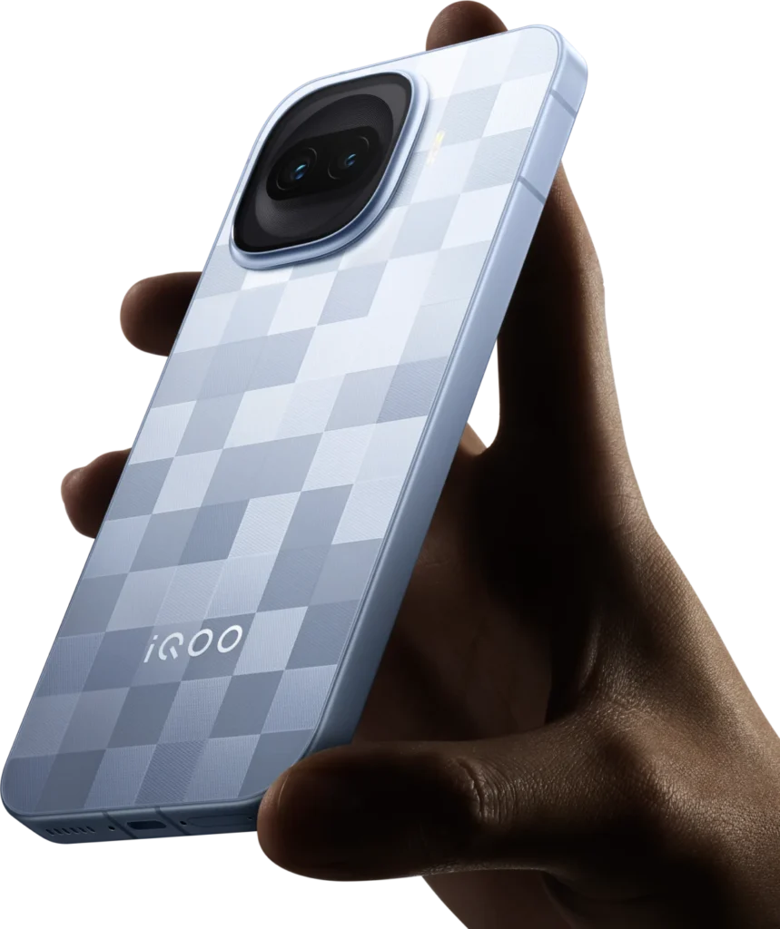 iQOO 15R, in Triumph Silver, held in a hand