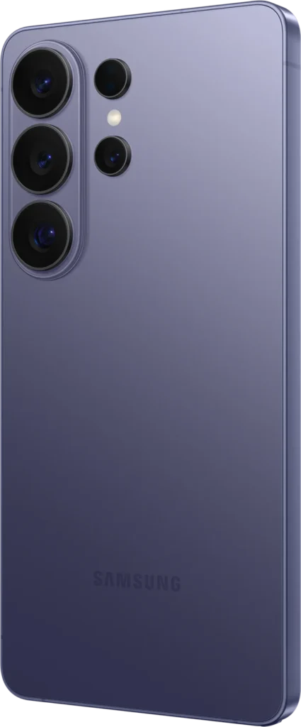 Samsung Galaxy S26 Ultra, in Cobalt Violet, rear angle