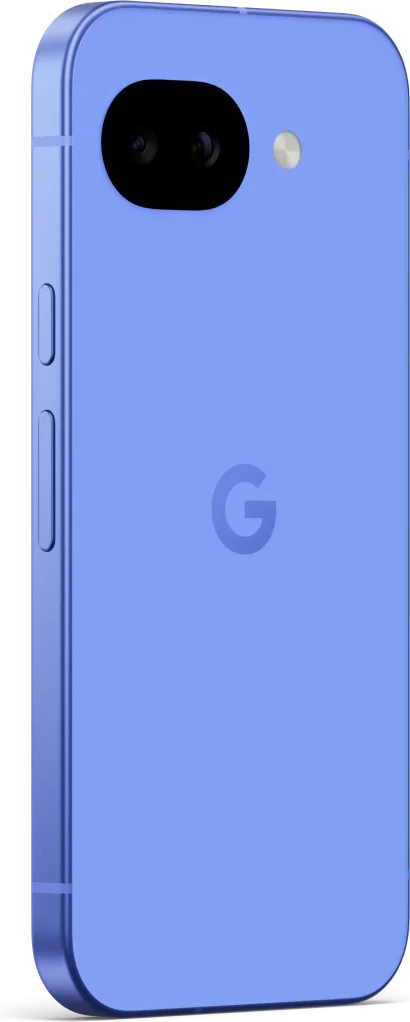 Google Pixel 10a, in Lavender, angled rear view