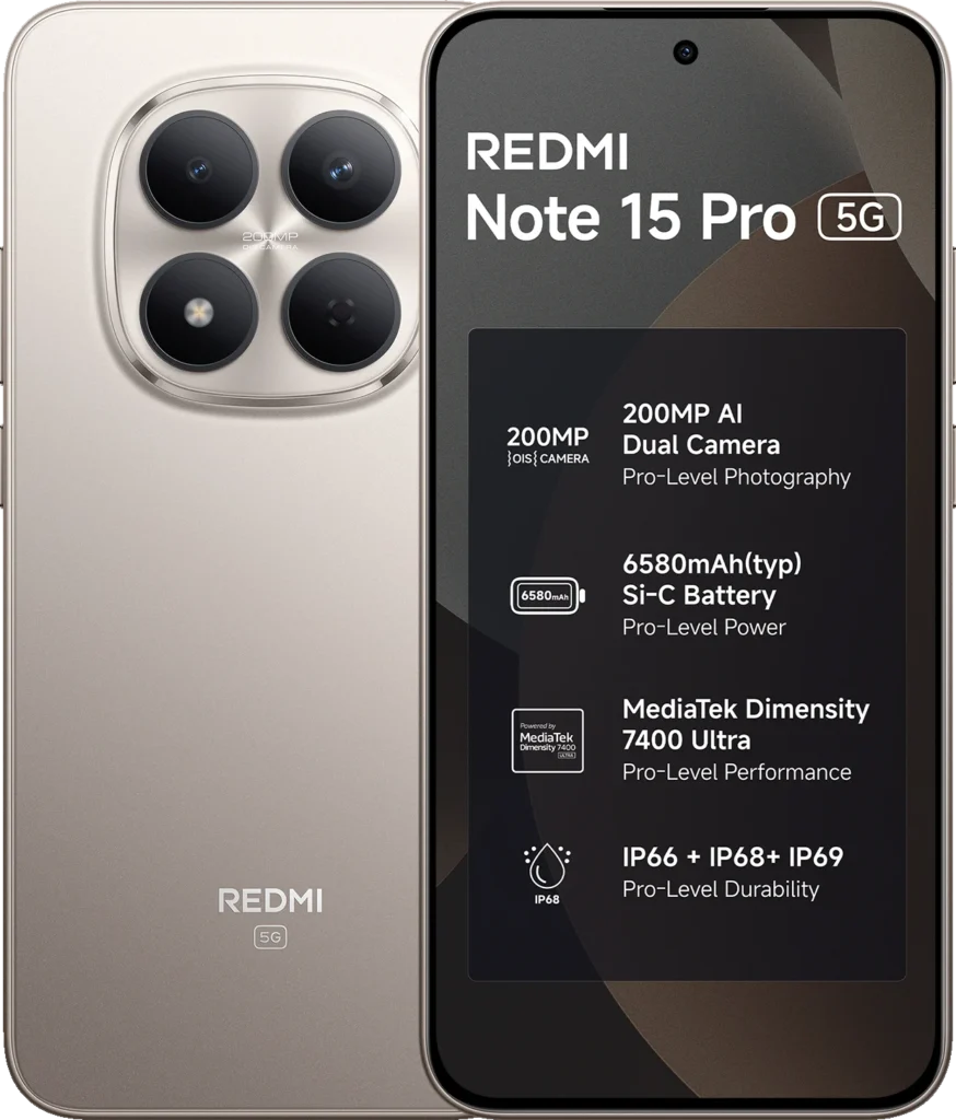 Redmi Note 15 Pro 5G in Silver Ash