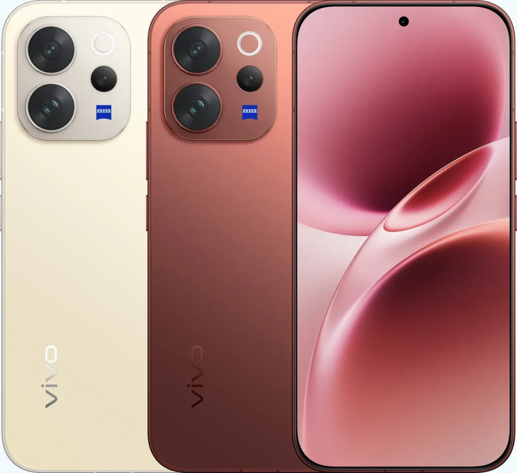 Vivo V70, in Lemon Yellow and Passion Red, backs and front