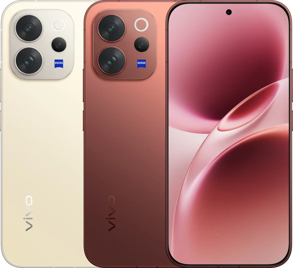 Vivo V70, front and rear view in Passion Red