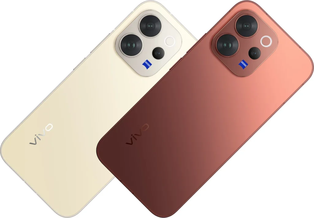 Vivo V70, angled studio view of the camera module and slim frame