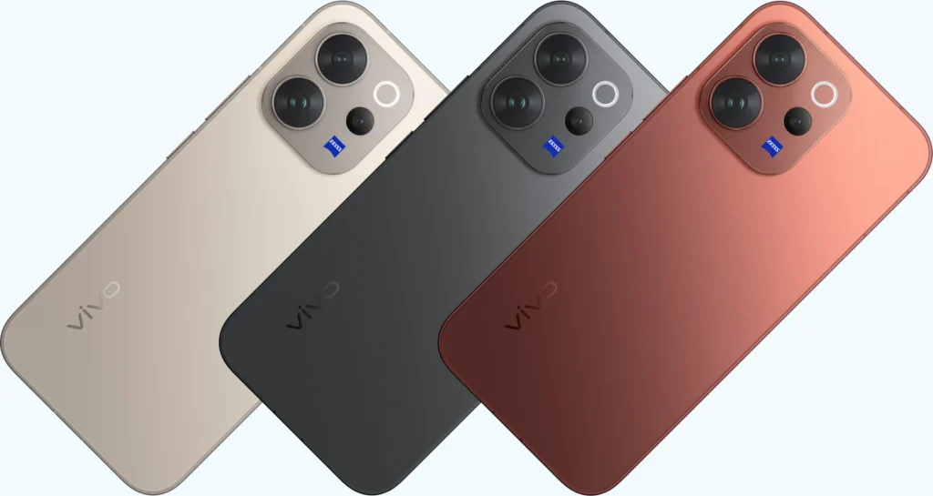 Vivo V70 Elite, all three colours at an angle, from the back