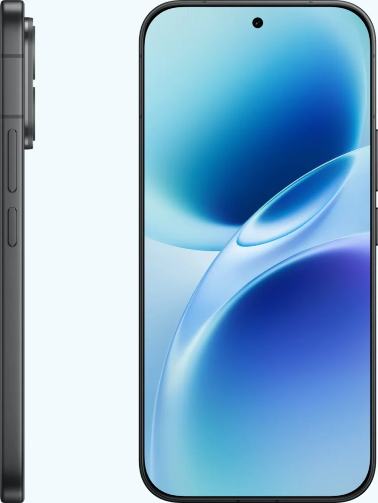 Vivo V70 Elite, in Authentic Black, side and front
