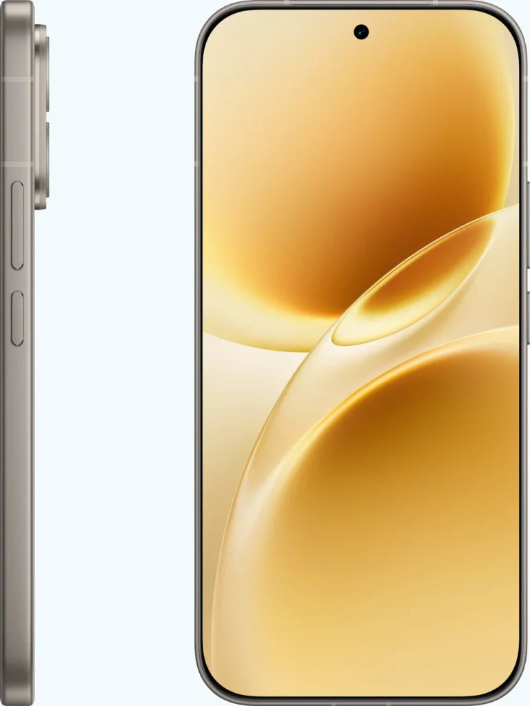 Vivo V70 Elite, in Sand Beige, side and front