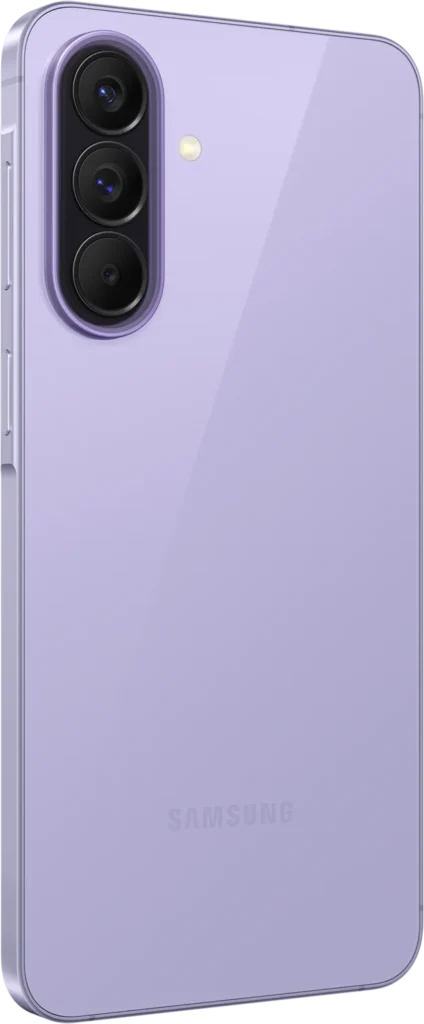 Samsung Galaxy A57 5G, in Awesome Lilac, at an angle